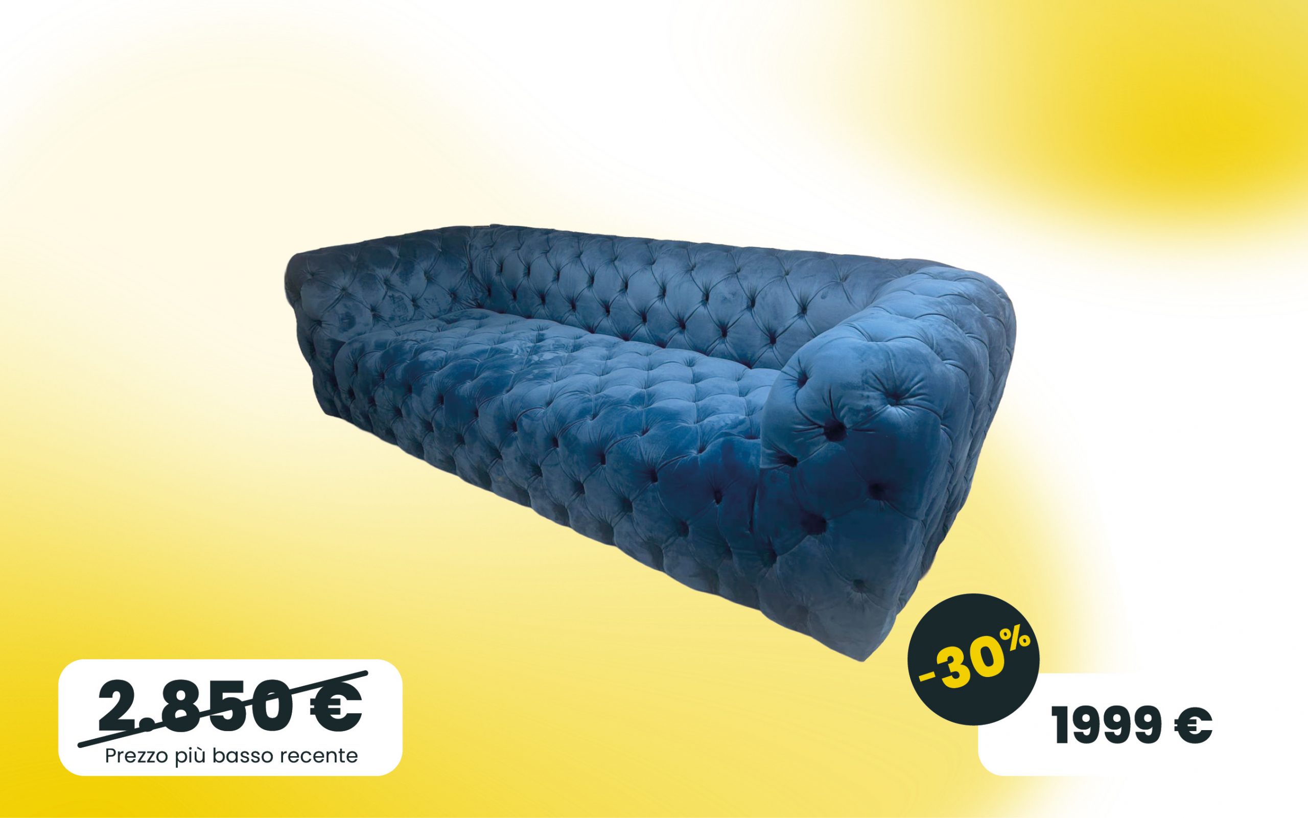 Immagine Divano 3 posti trapuntato in velluto blu